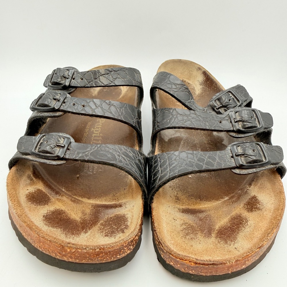 Papillio by Birkenstock Florida Black Croc Embossed Leather Sandals 40 L9 M7